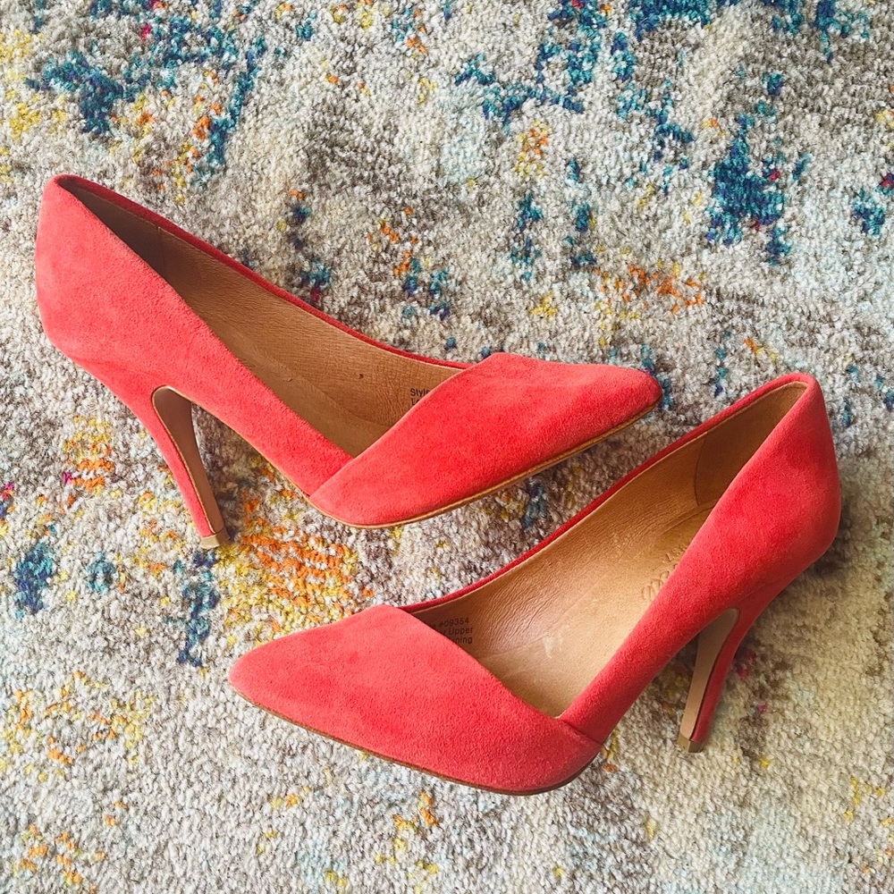 Madewell Red Coral Suede Leather Mira Pump Heels sz 6